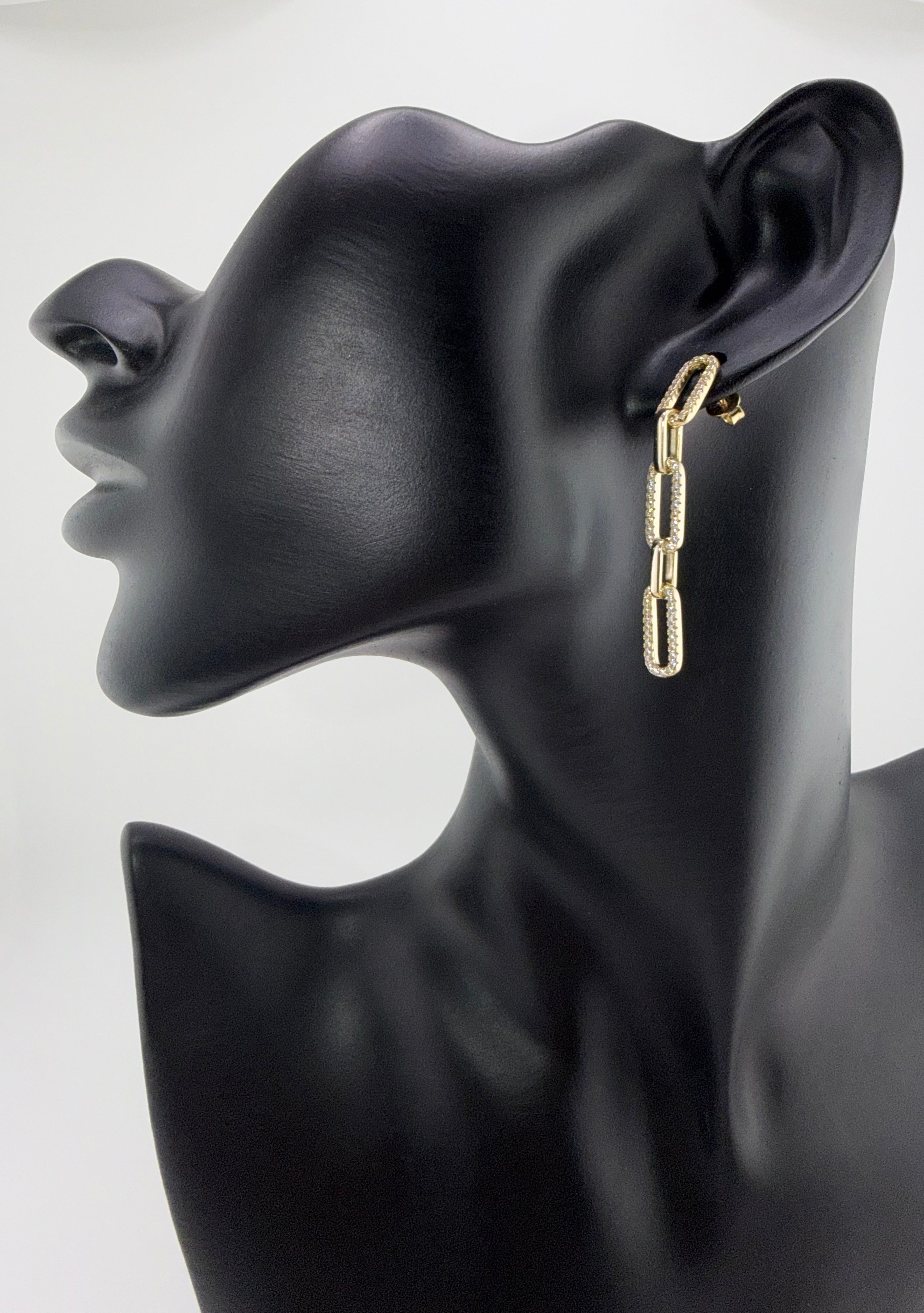 925 Sterling Silver Gold Plated Cubic Zirconia Pavé Chain Link Drop Earrings