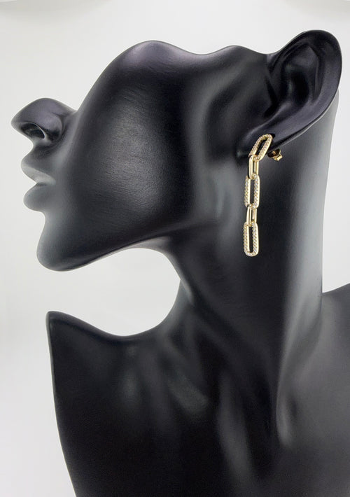 925 Sterling Silver Gold Plated Cubic Zirconia Pavé Chain Link Drop Earrings