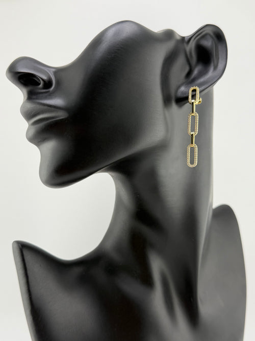 925 Sterling Silver Gold Plated Cubic Zirconia Pavé Chain Link Drop Earrings