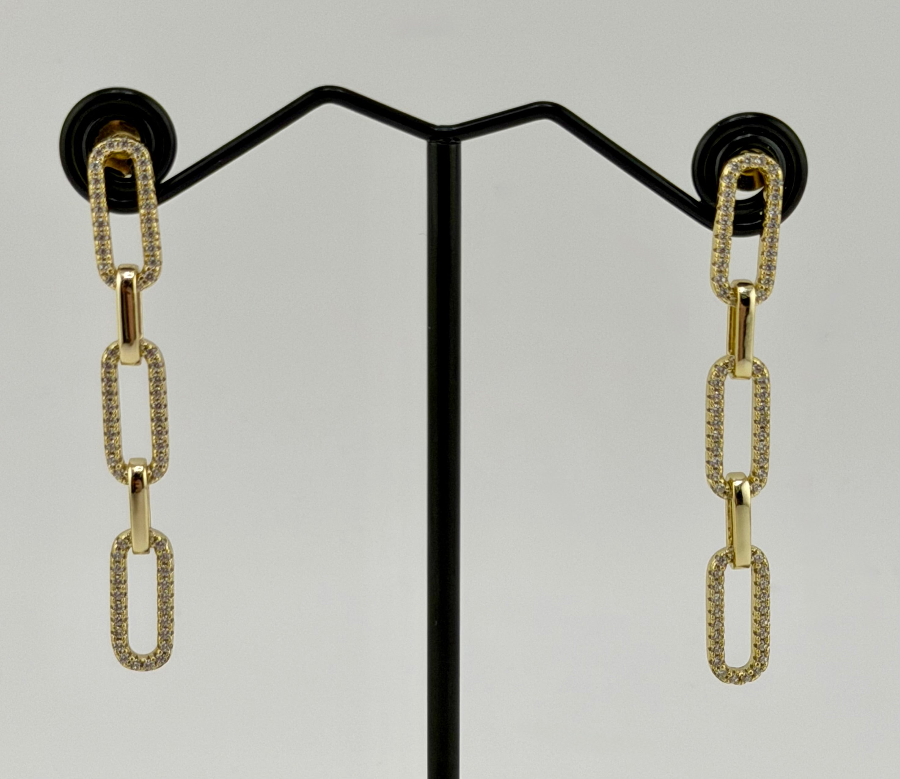 925 Sterling Silver Gold Plated Cubic Zirconia Pavé Chain Link Drop Earrings