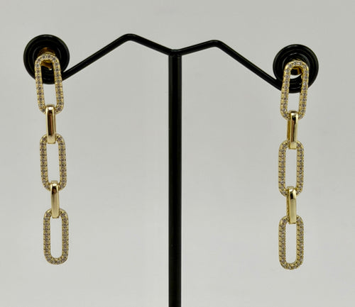 925 Sterling Silver Gold Plated Cubic Zirconia Pavé Chain Link Drop Earrings