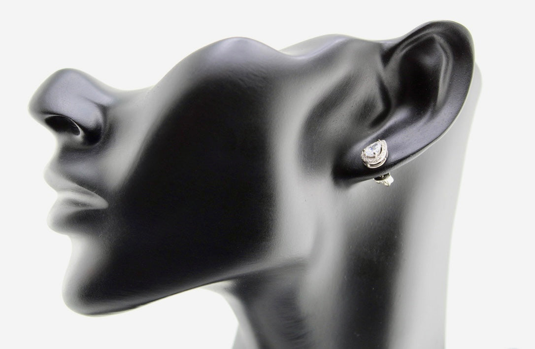 925 Sterling Silver Cubic Zirconia Pear Cut Halo Stud Earrings