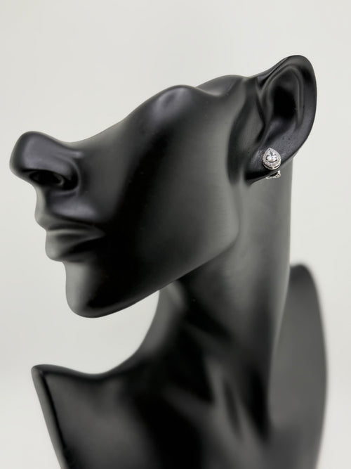 925 Sterling Silver Cubic Zirconia Pear Cut Halo Stud Earrings