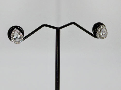 925 Sterling Silver Cubic Zirconia Pear Cut Halo Stud Earrings