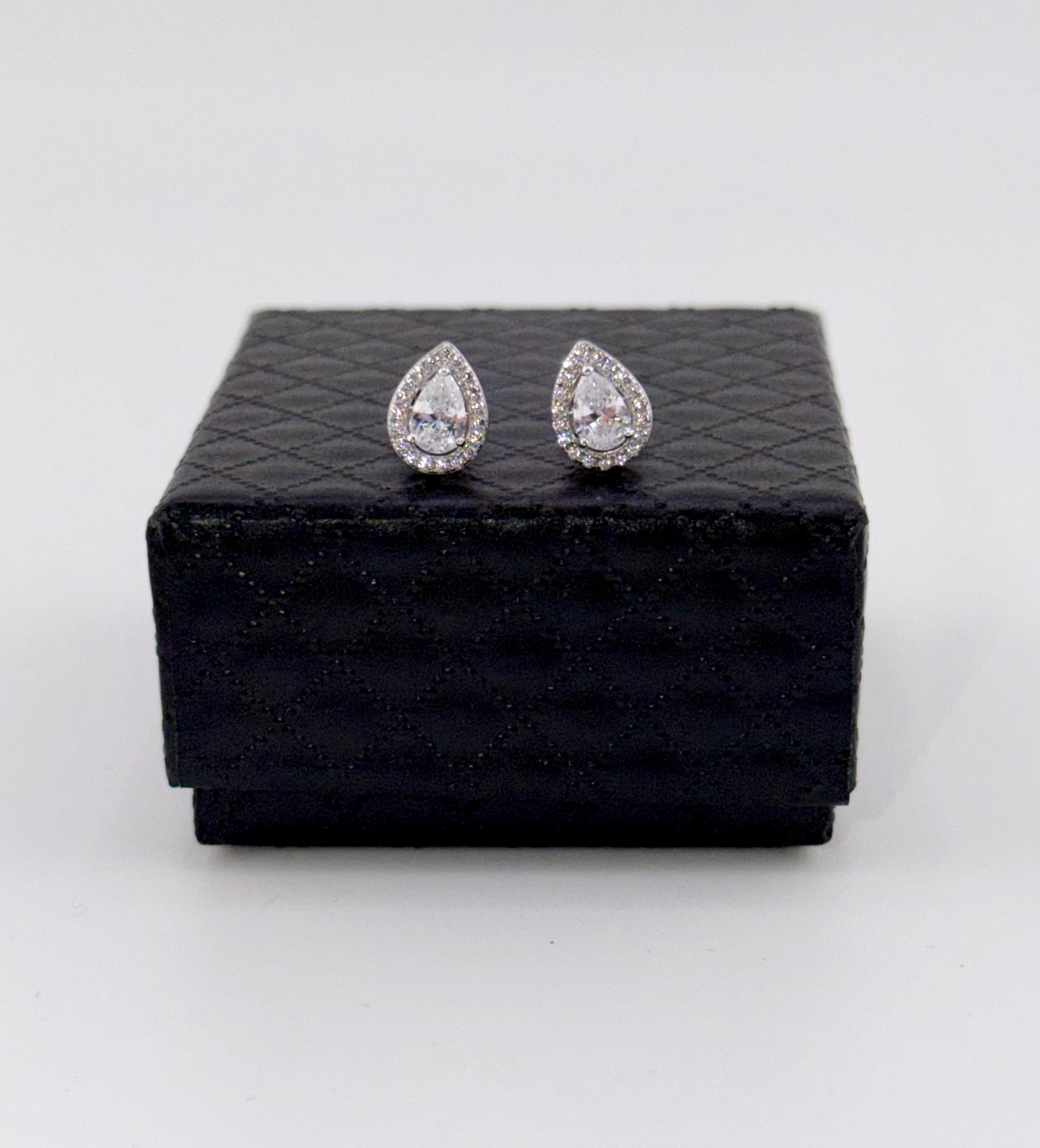 925 Sterling Silver Cubic Zirconia Pear Cut Halo Stud Earrings