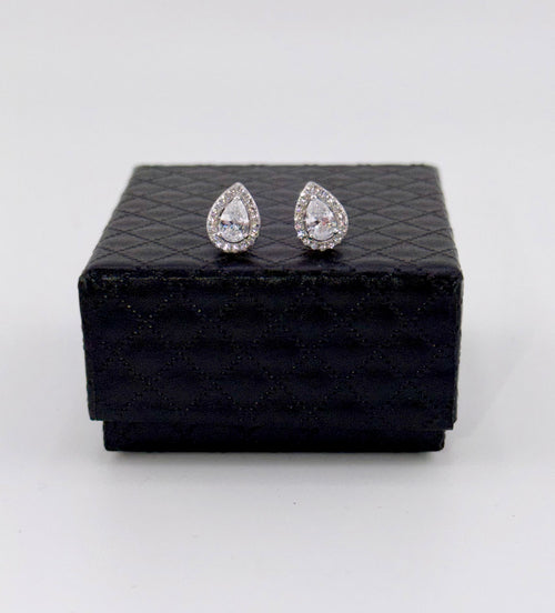 925 Sterling Silver Cubic Zirconia Pear Cut Halo Stud Earrings