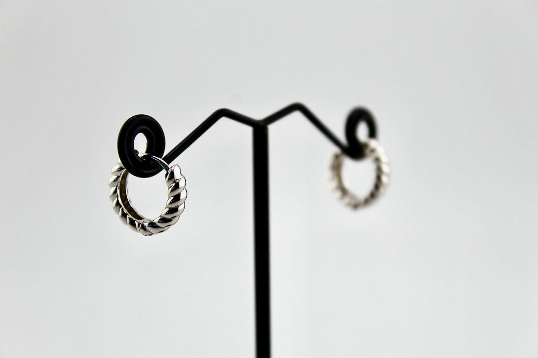 925 Sterling Silver Twisted Rope Huggie Hoop Earrings