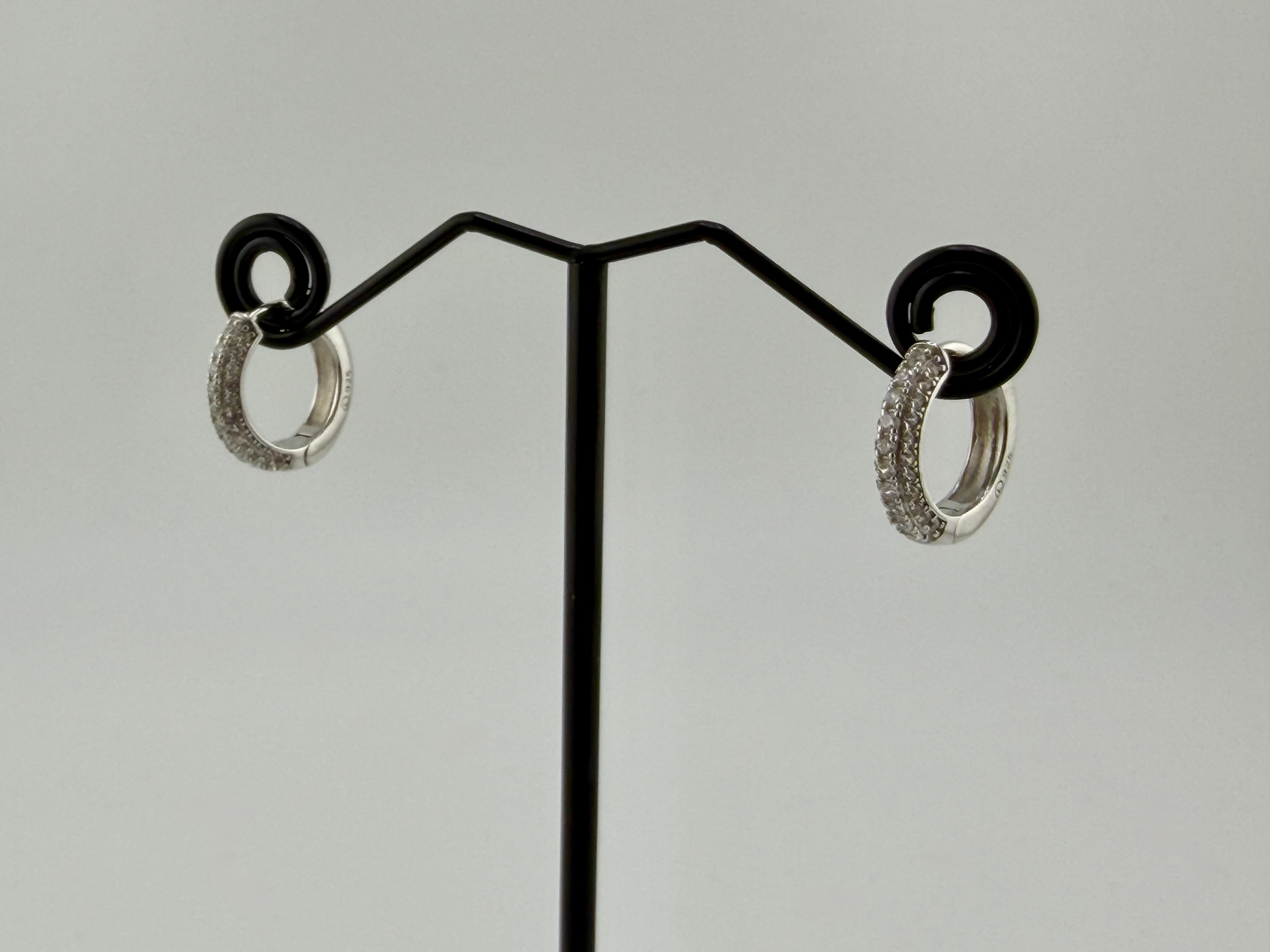 925 Sterling Silver Cubic Zirconia Pavé Huggie Hoop Earrings