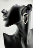 925 Sterling Silver Baguette & Round Cubic Zirconia Pavé Large Hoop Earrings