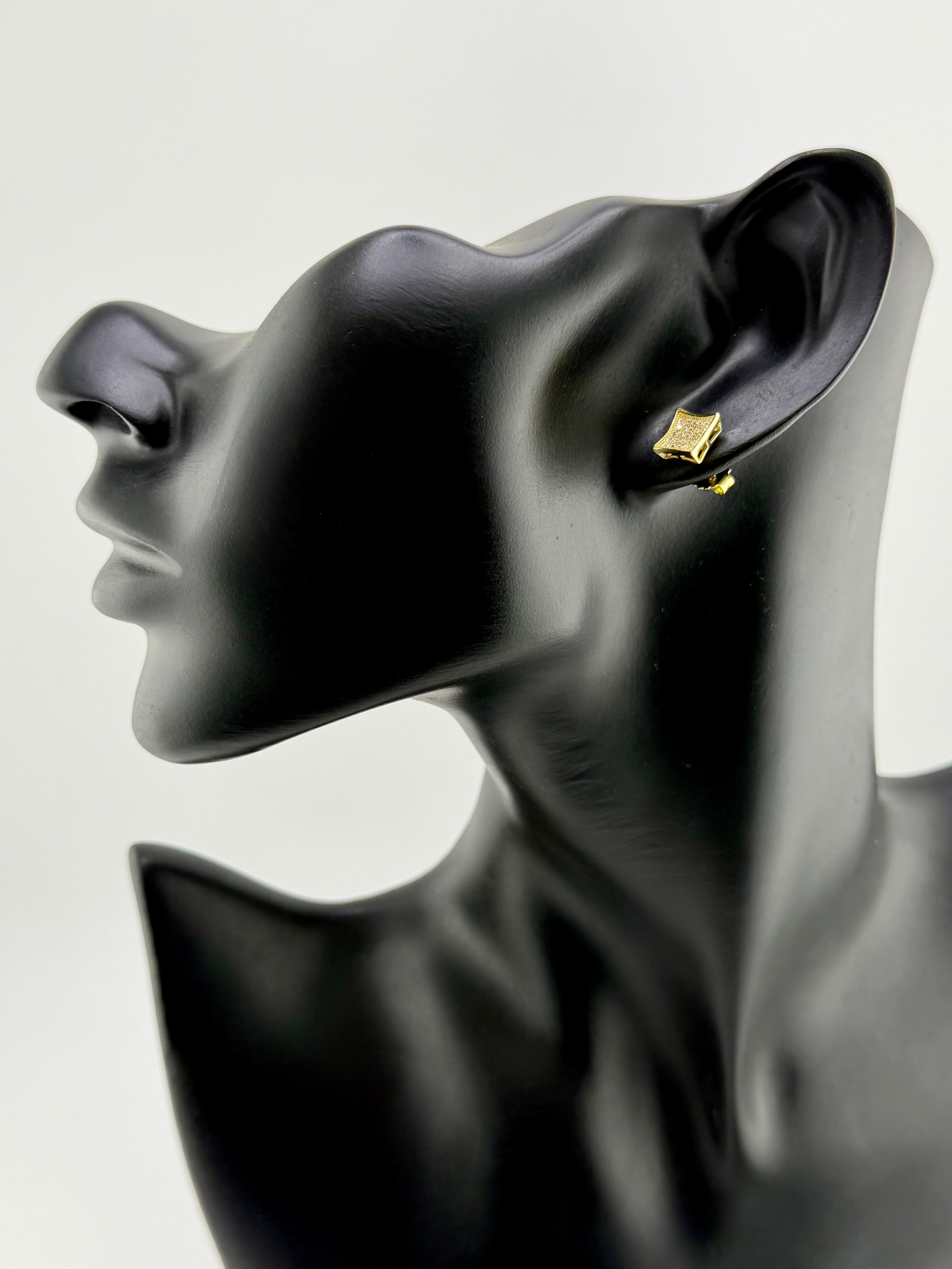 925 Sterling Silver Gold Plated Cubic Zirconia Pavé Kite Square Stud Earrings