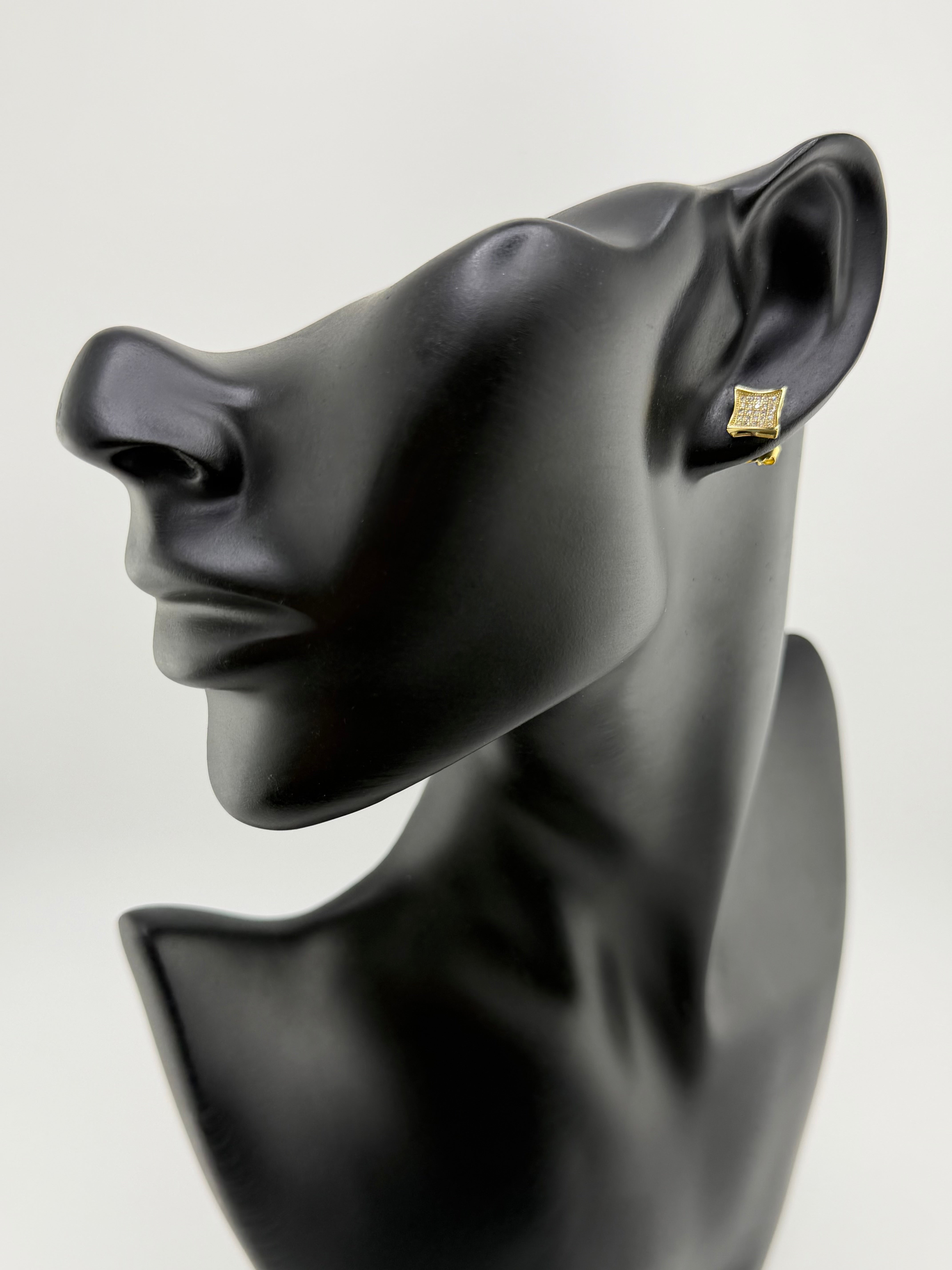 925 Sterling Silver Gold Plated Cubic Zirconia Pavé Kite Square Stud Earrings