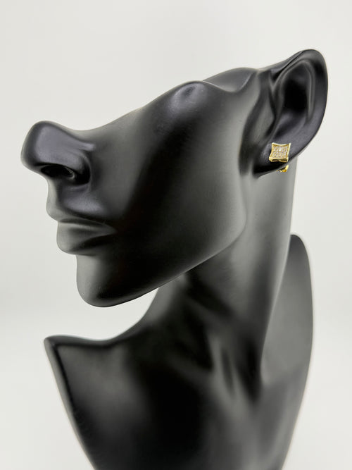 925 Sterling Silver Gold Plated Cubic Zirconia Pavé Kite Square Stud Earrings