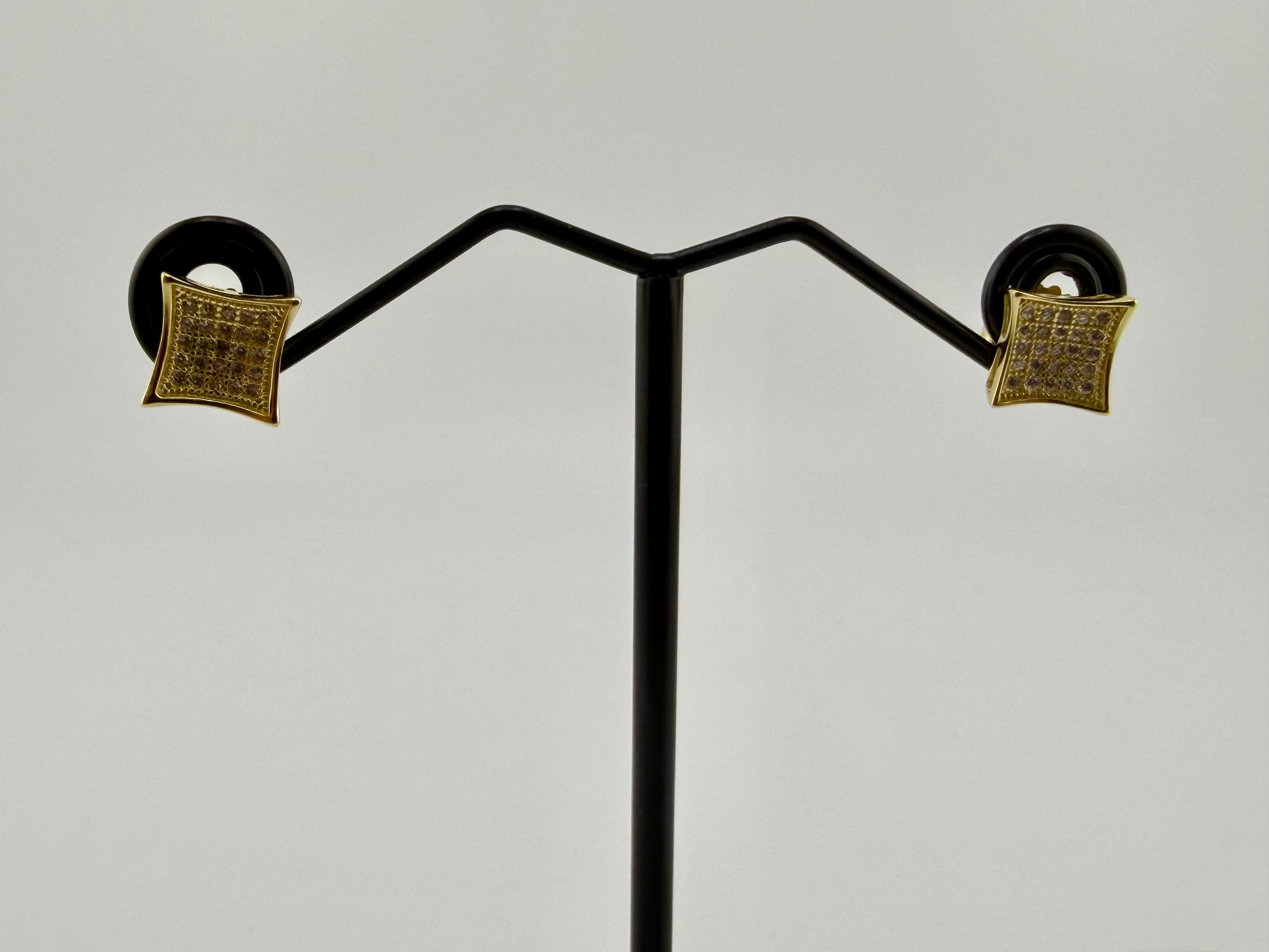 925 Sterling Silver Gold Plated Cubic Zirconia Pavé Kite Square Stud Earrings