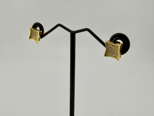 925 Sterling Silver Gold Plated Cubic Zirconia Pavé Kite Square Stud Earrings