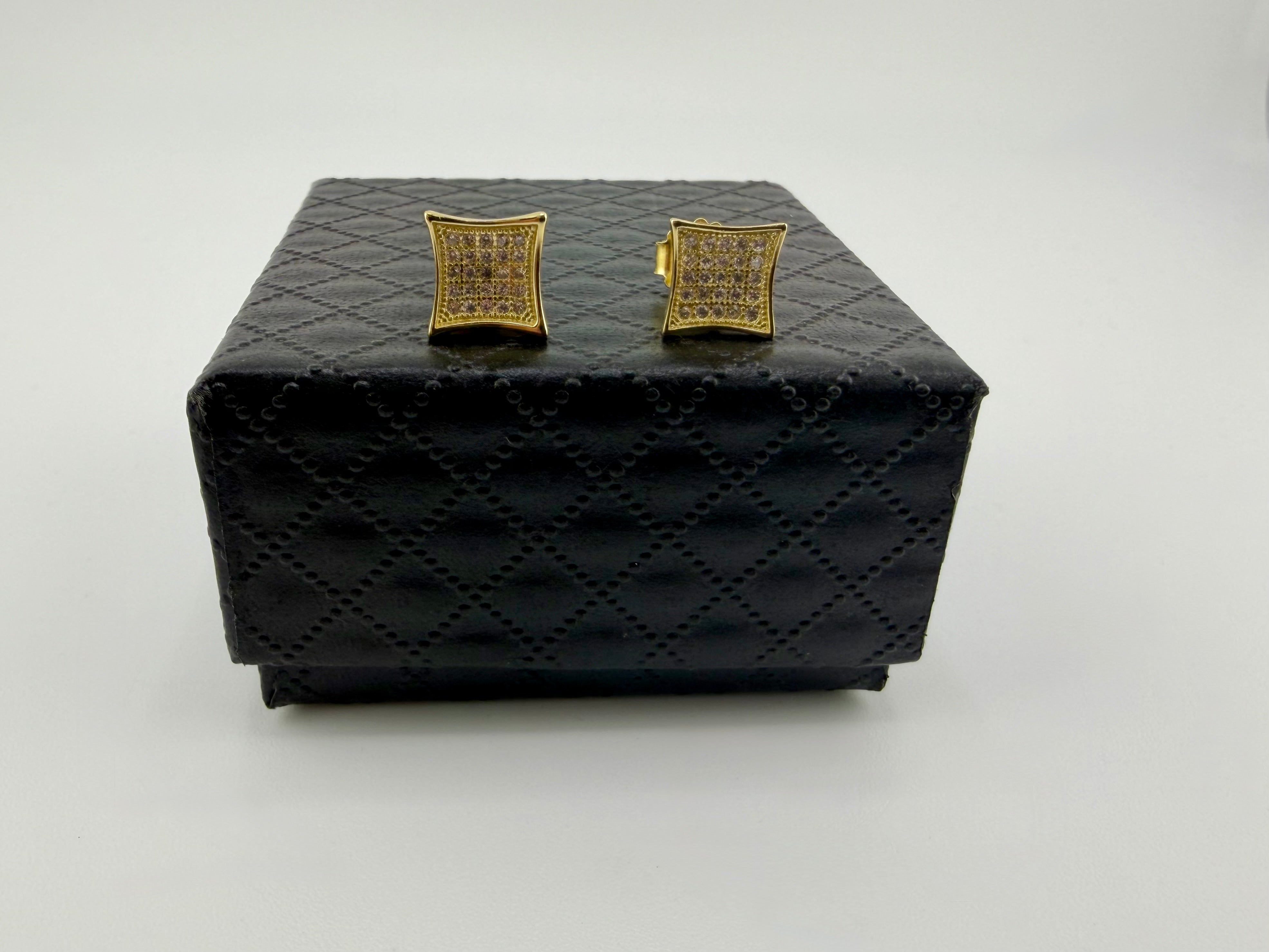 925 Sterling Silver Gold Plated Cubic Zirconia Pavé Kite Square Stud Earrings