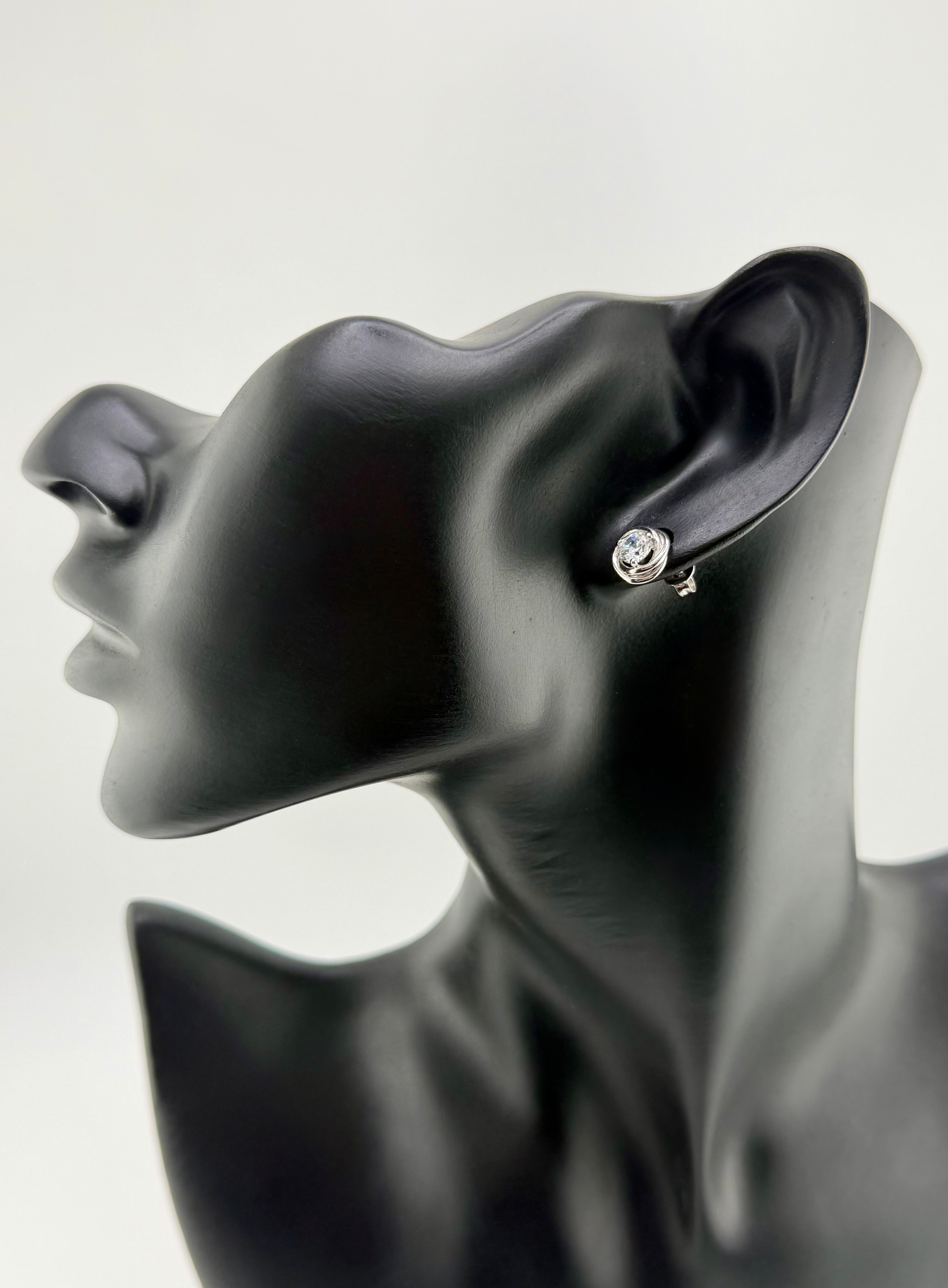 925 Sterling Silver Cubic Zirconia Swirl Bezel Solitaire Stud Earrings