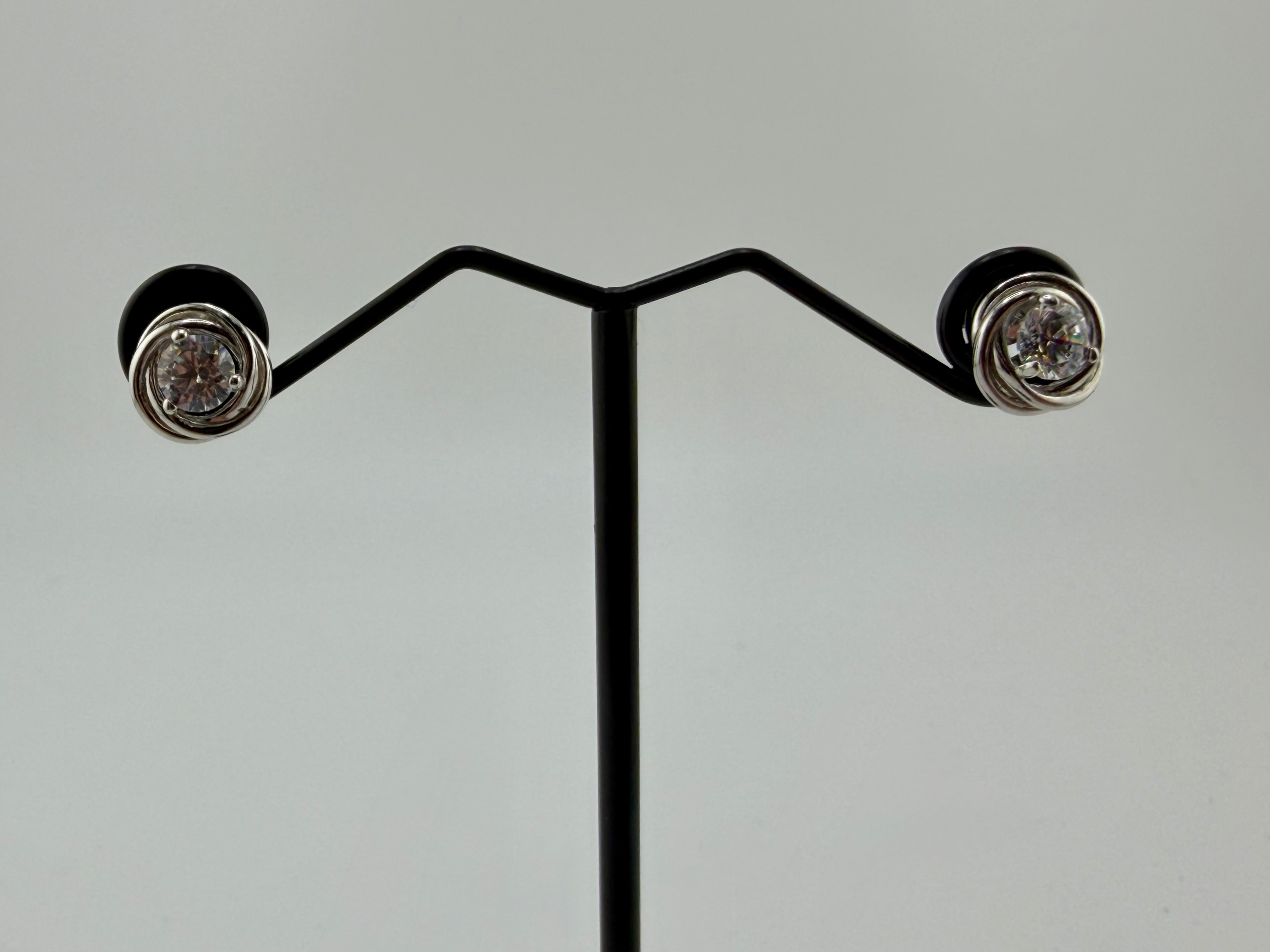 925 Sterling Silver Cubic Zirconia Swirl Bezel Solitaire Stud Earrings