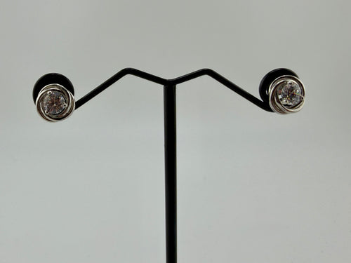925 Sterling Silver Cubic Zirconia Swirl Bezel Solitaire Stud Earrings