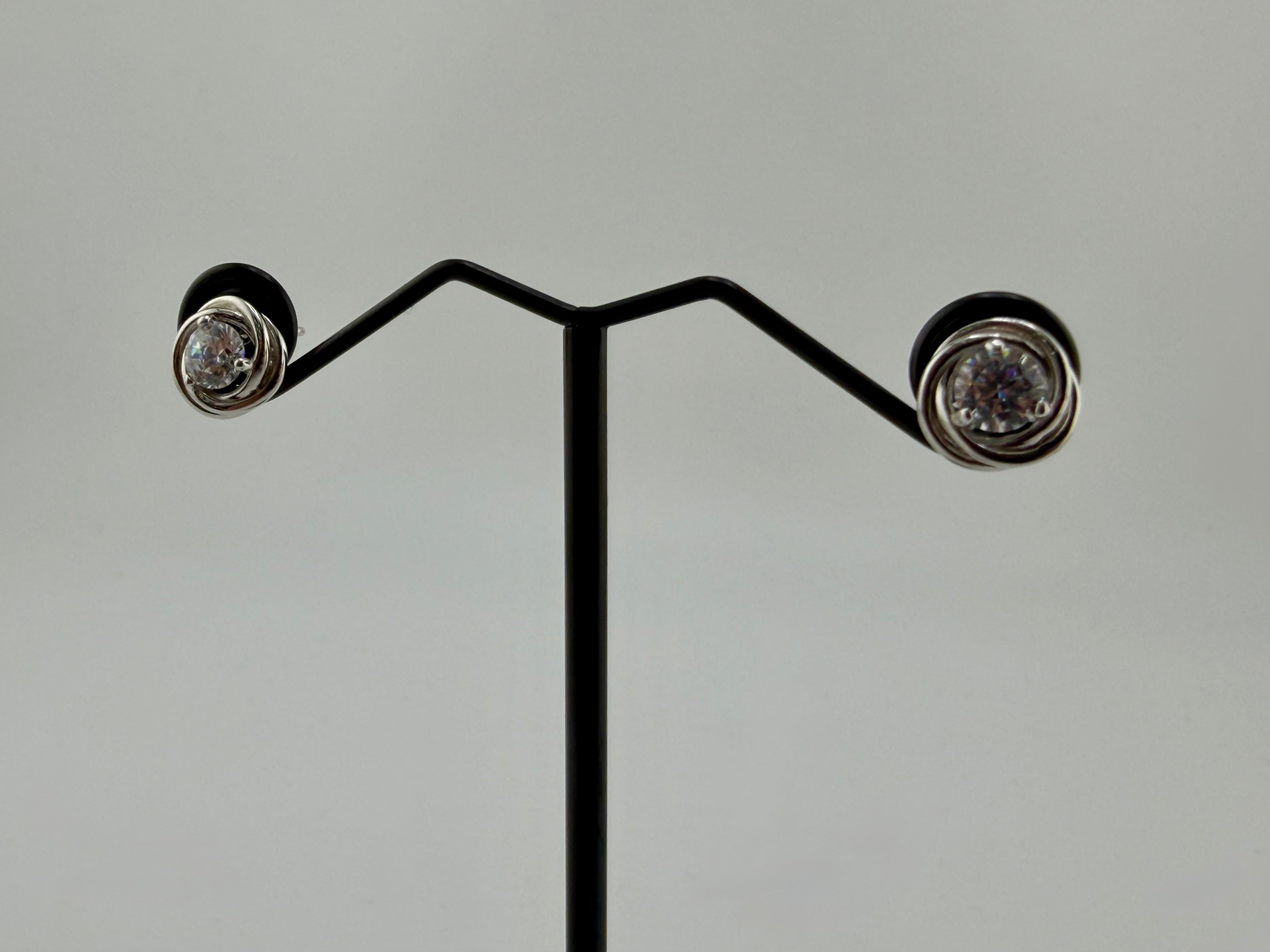 925 Sterling Silver Cubic Zirconia Swirl Bezel Solitaire Stud Earrings