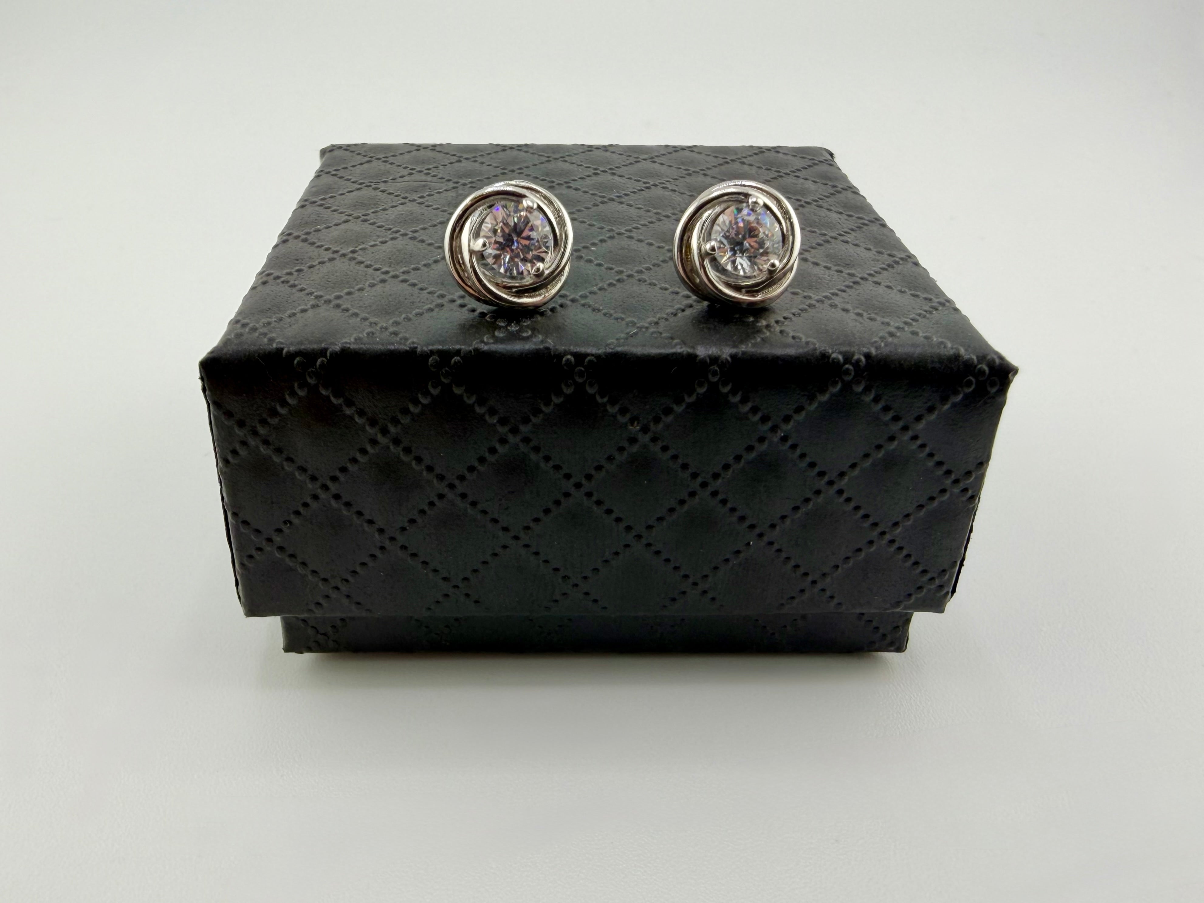 925 Sterling Silver Cubic Zirconia Swirl Bezel Solitaire Stud Earrings