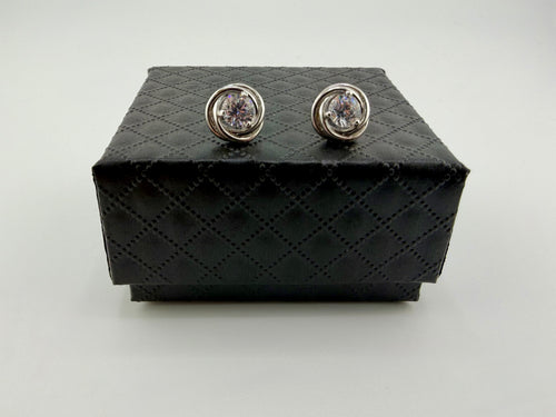 925 Sterling Silver Cubic Zirconia Swirl Bezel Solitaire Stud Earrings