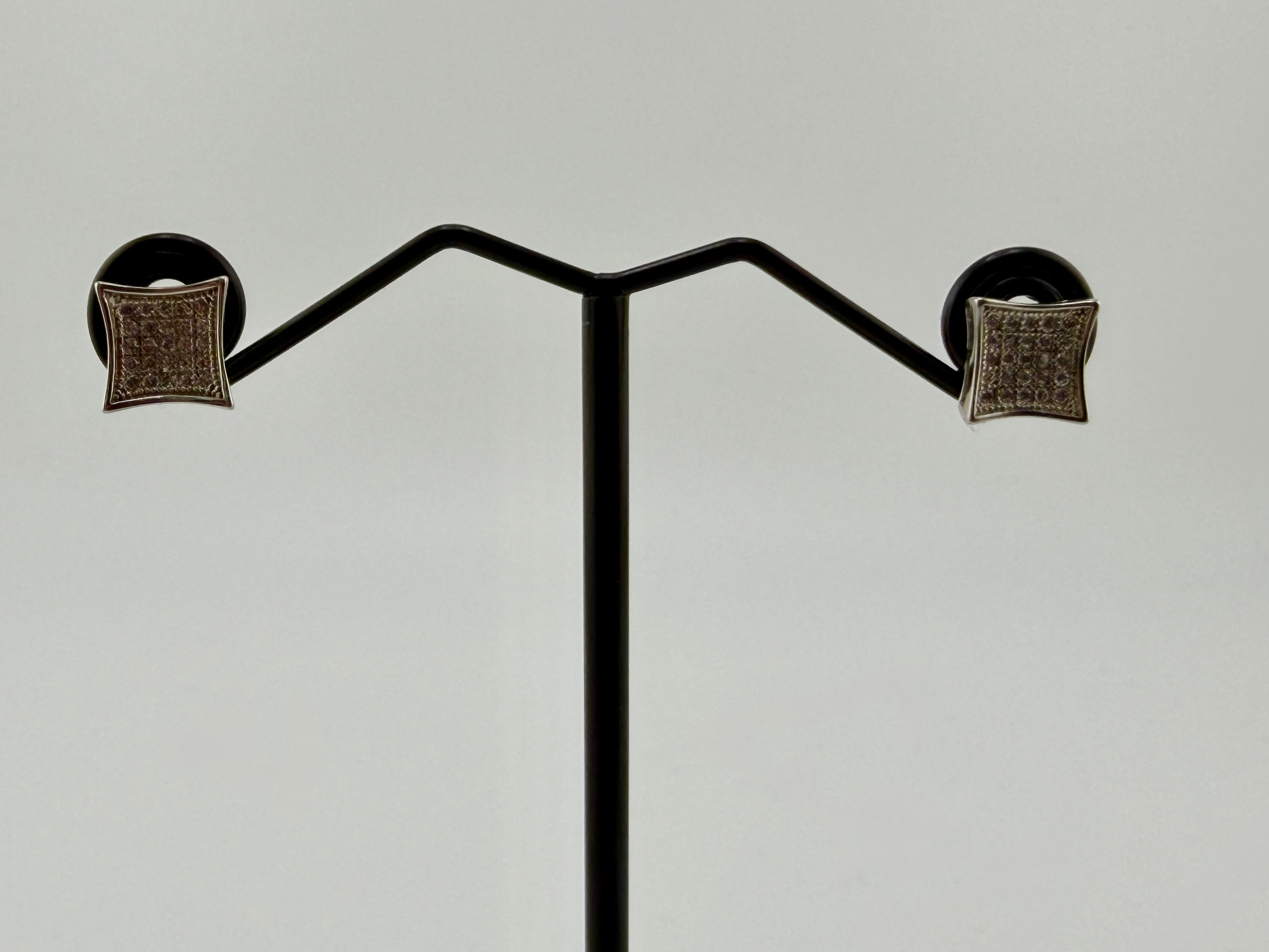 925 Sterling Silver Cubic Zirconia Pavé Kite Square Stud Earrings