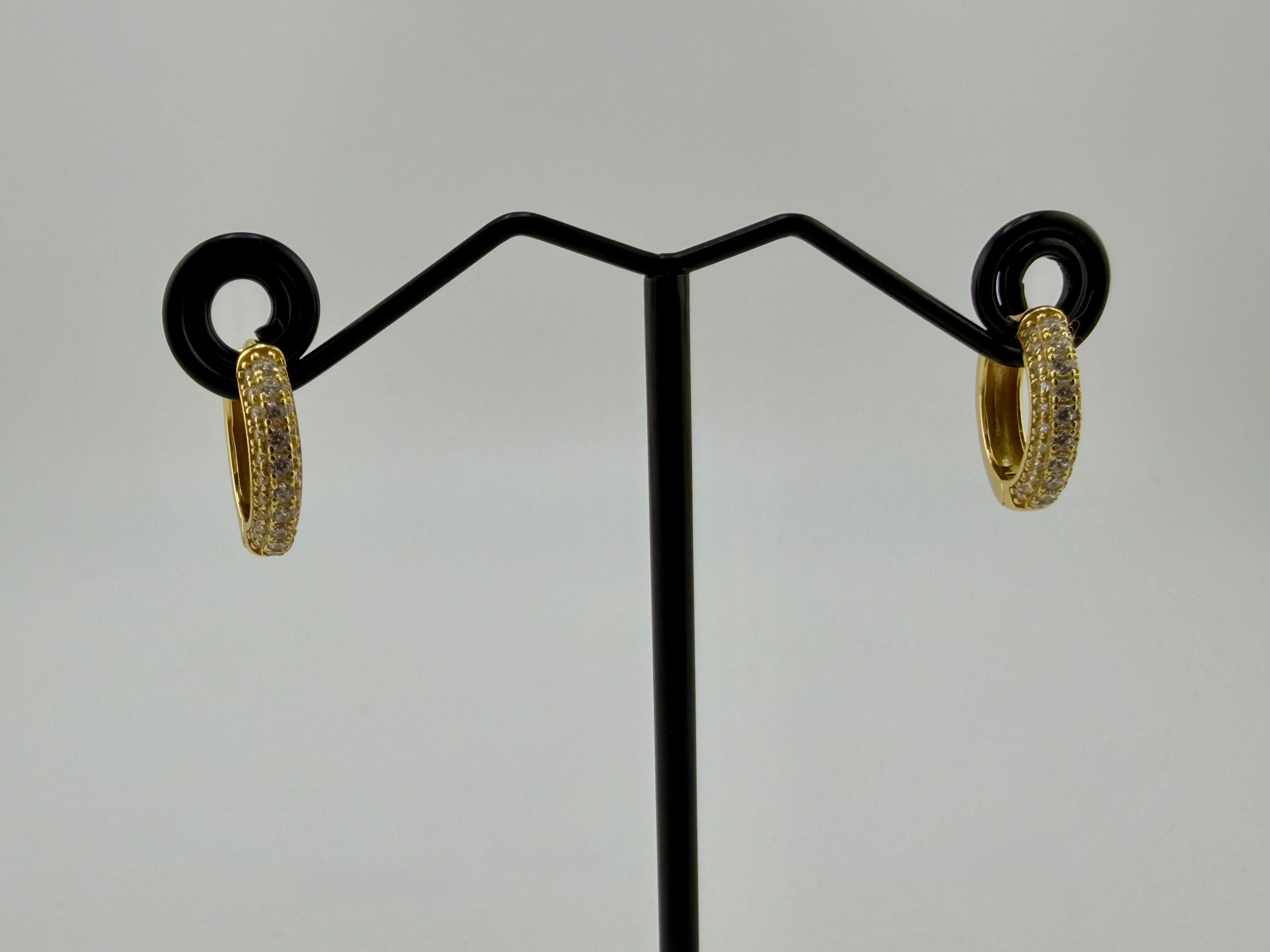 925 Sterling Gold Cubic Zirconia Pavé Huggie Hoop Earrings