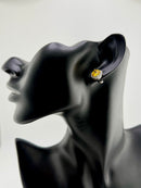 925 Sterling Silver Cushion Cut Yellow Cubic Zirconia Pavé Halo Stud Earrings