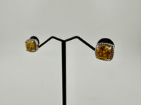 925 Sterling Silver Cushion Cut Yellow Cubic Zirconia Pavé Halo Stud Earrings
