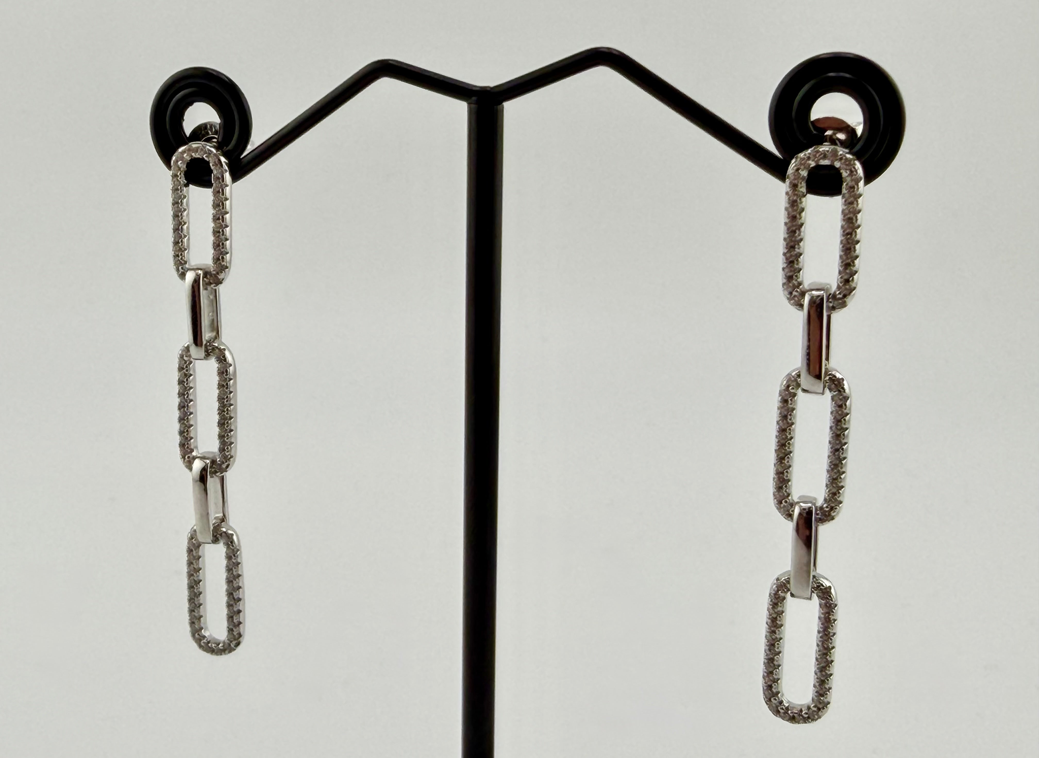 925 Sterling Silver Cubic Zirconia Pavé Chain Link Drop Earrings