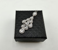 925 Sterling Silver Pear CZ Halo Cluster Pendant Necklace