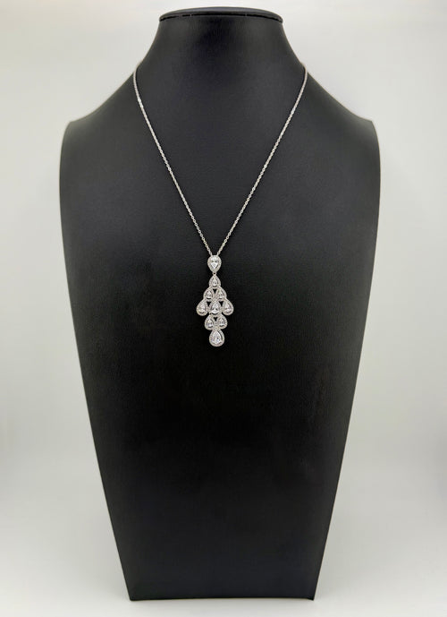 925 Sterling Silver Pear CZ Halo Cluster Pendant Necklace