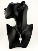 925 Sterling Silver Pear CZ Halo Cluster Pendant Necklace