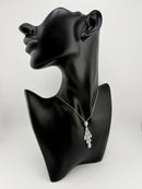 925 Sterling Silver Pear CZ Halo Cluster Pendant Necklace