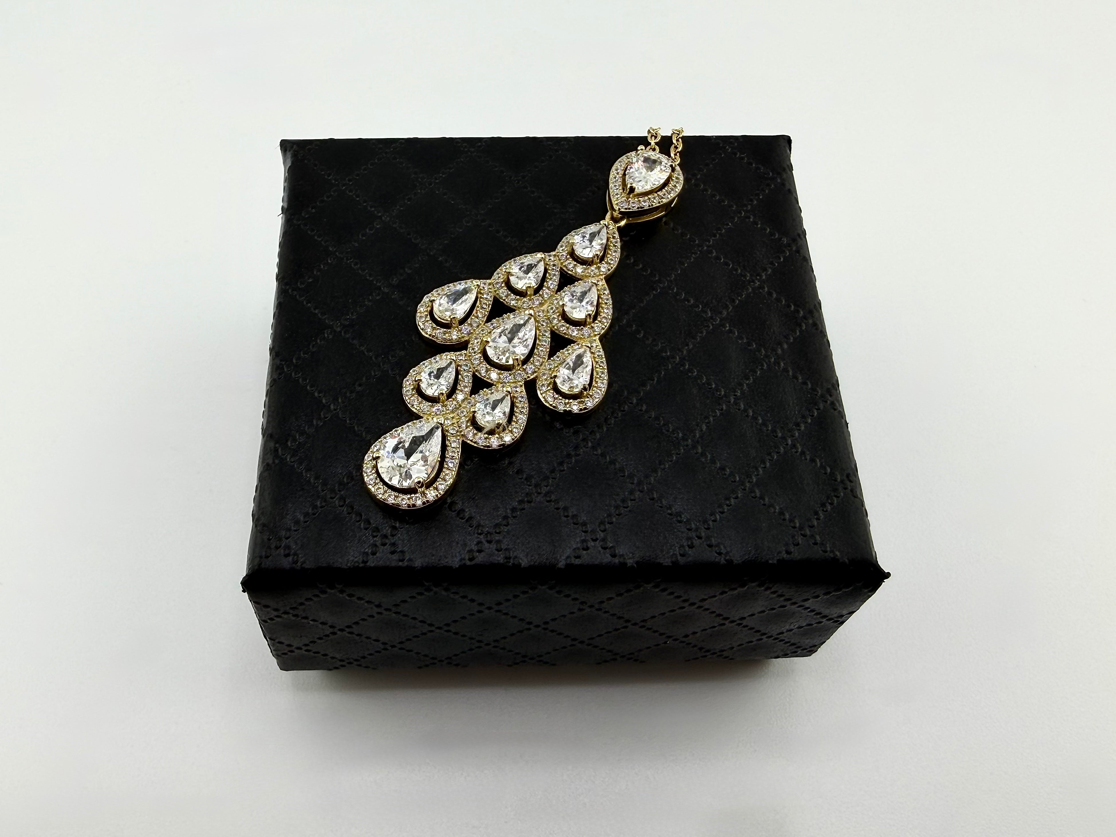 925 Sterling Silver Gold Plated Pear CZ Halo Cluster Pendant Necklace