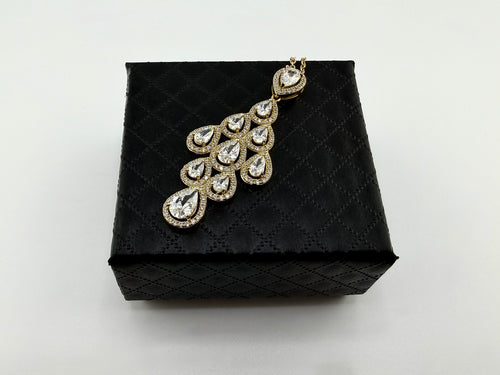 925 Sterling Silver Gold Plated Pear CZ Halo Cluster Pendant Necklace