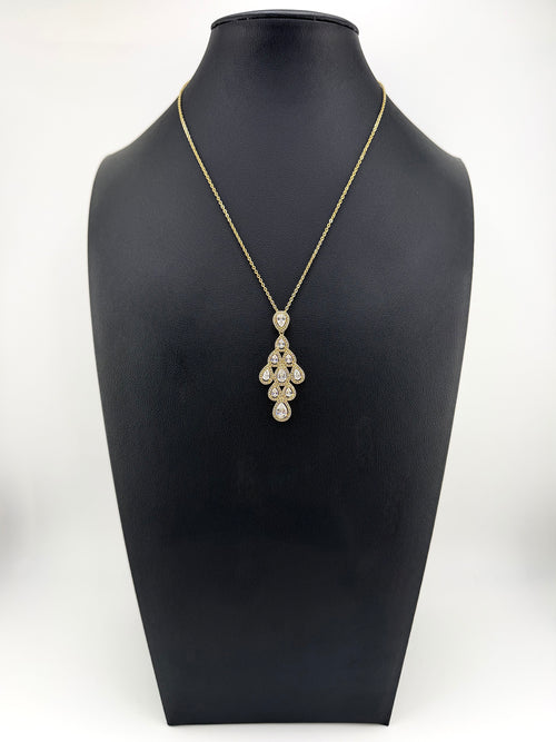925 Sterling Silver Gold Plated Pear CZ Halo Cluster Pendant Necklace