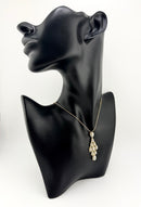 925 Sterling Silver Gold Plated Pear CZ Halo Cluster Pendant Necklace