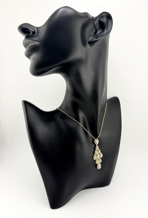 925 Sterling Silver Gold Plated Pear CZ Halo Cluster Pendant Necklace