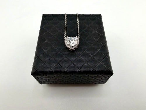 925 Sterling Silver Heart CZ Halo Pendant Necklace