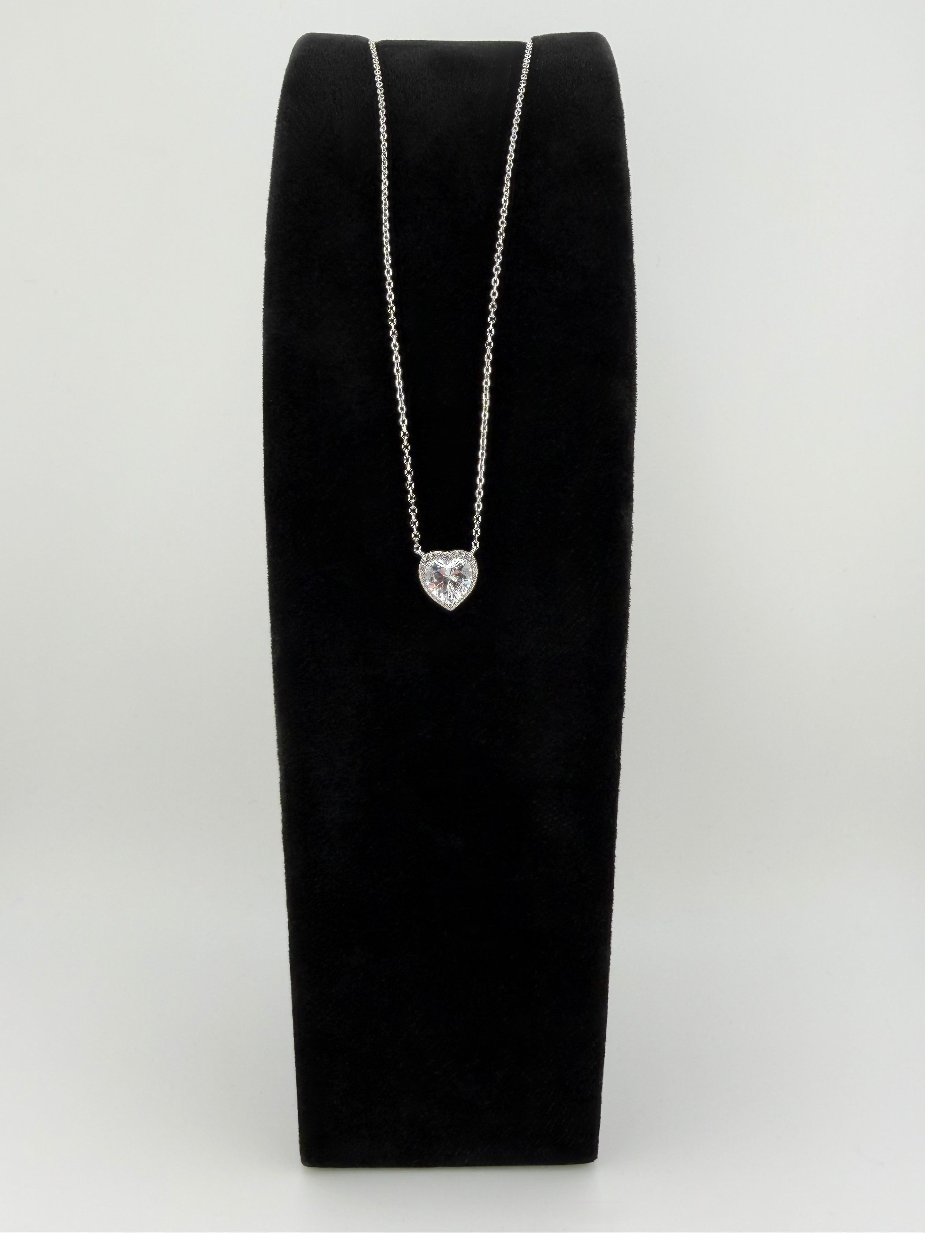 925 Sterling Silver Heart CZ Halo Pendant Necklace