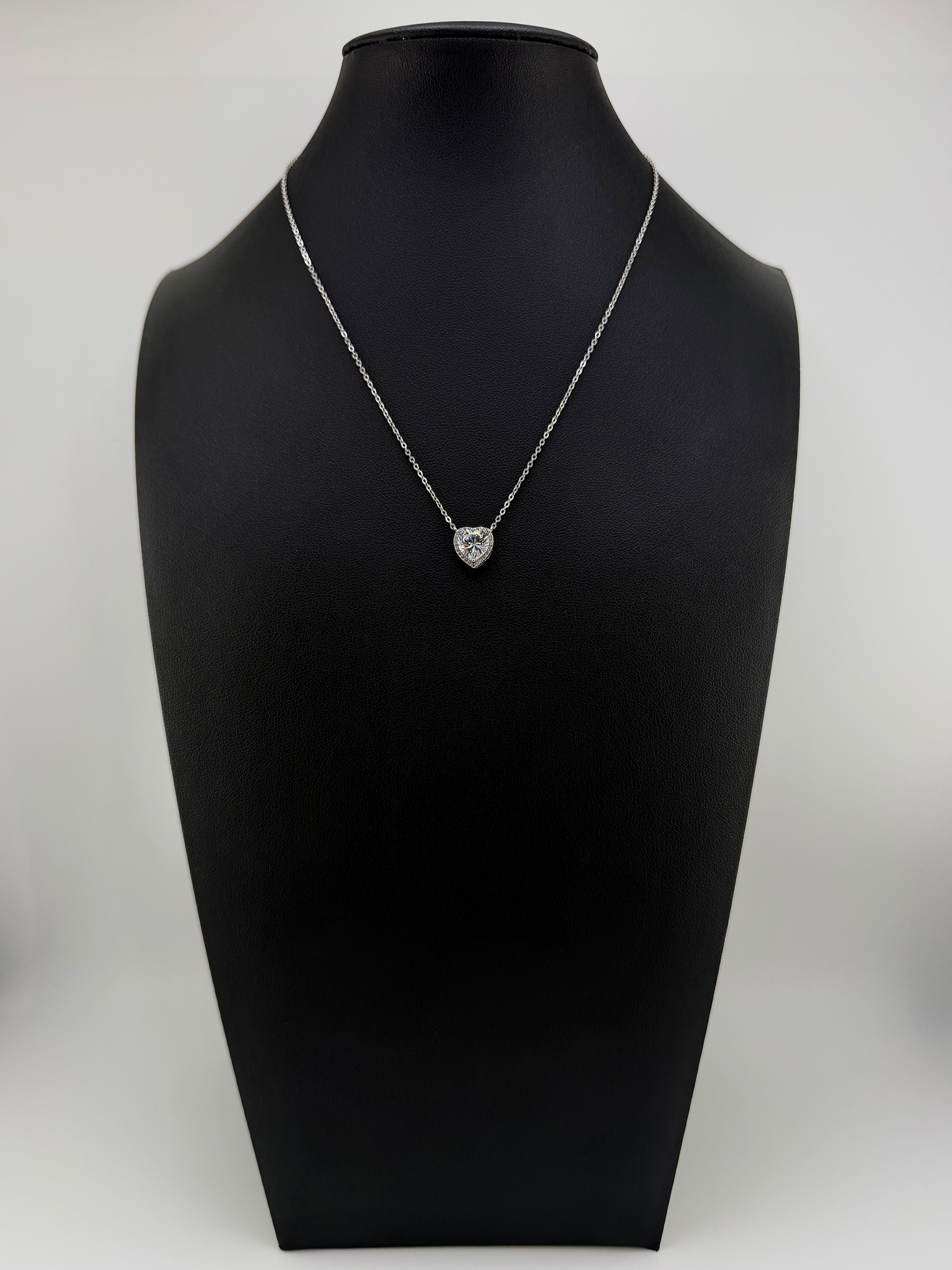 925 Sterling Silver Heart CZ Halo Pendant Necklace