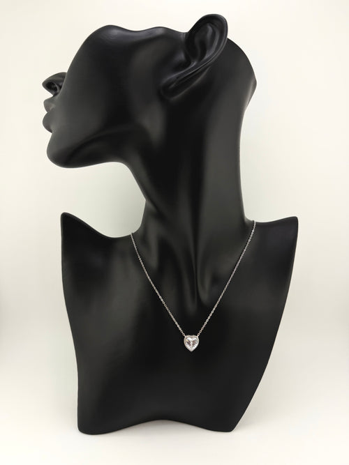 925 Sterling Silver Heart CZ Halo Pendant Necklace