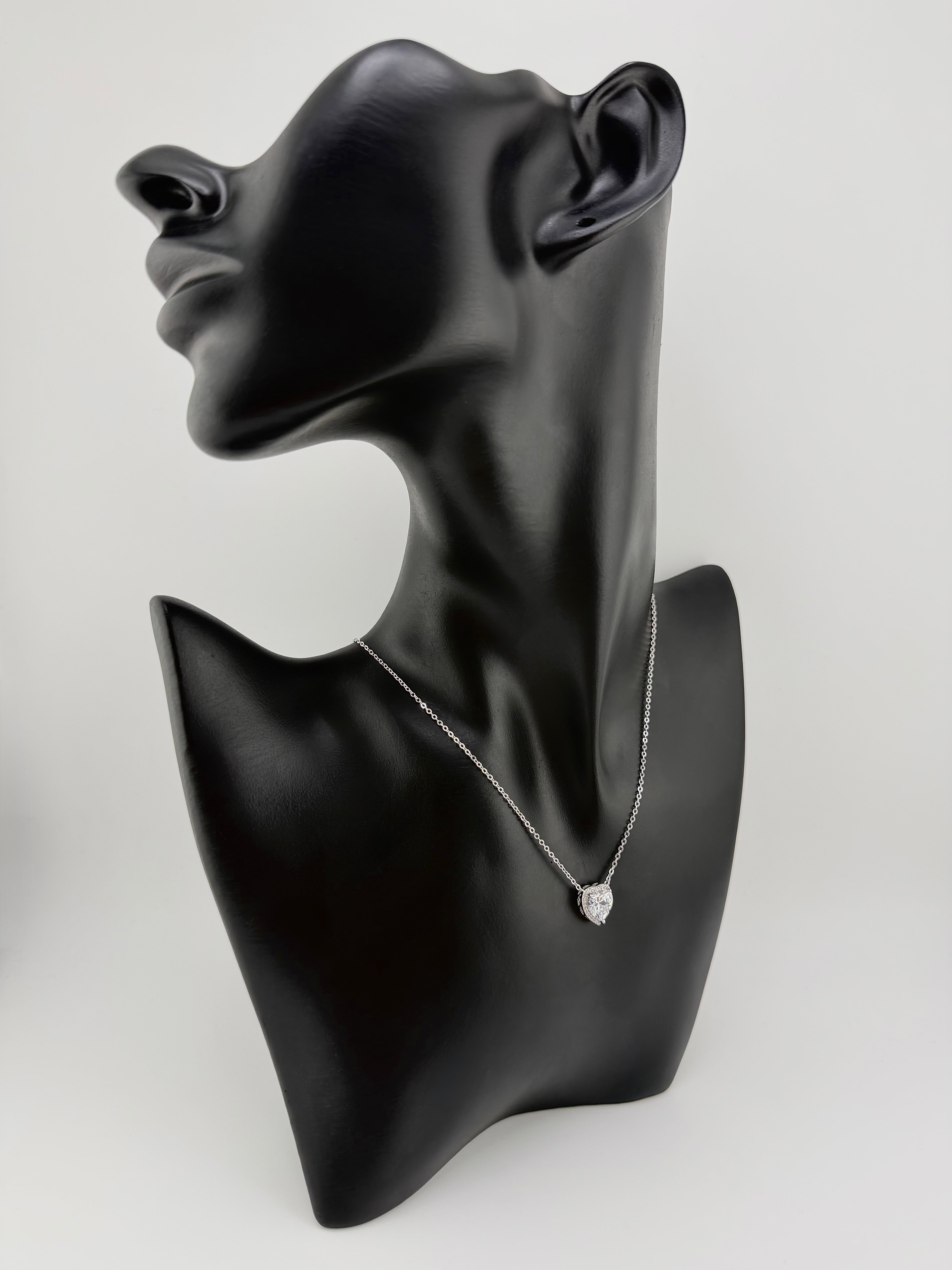 925 Sterling Silver Heart CZ Halo Pendant Necklace