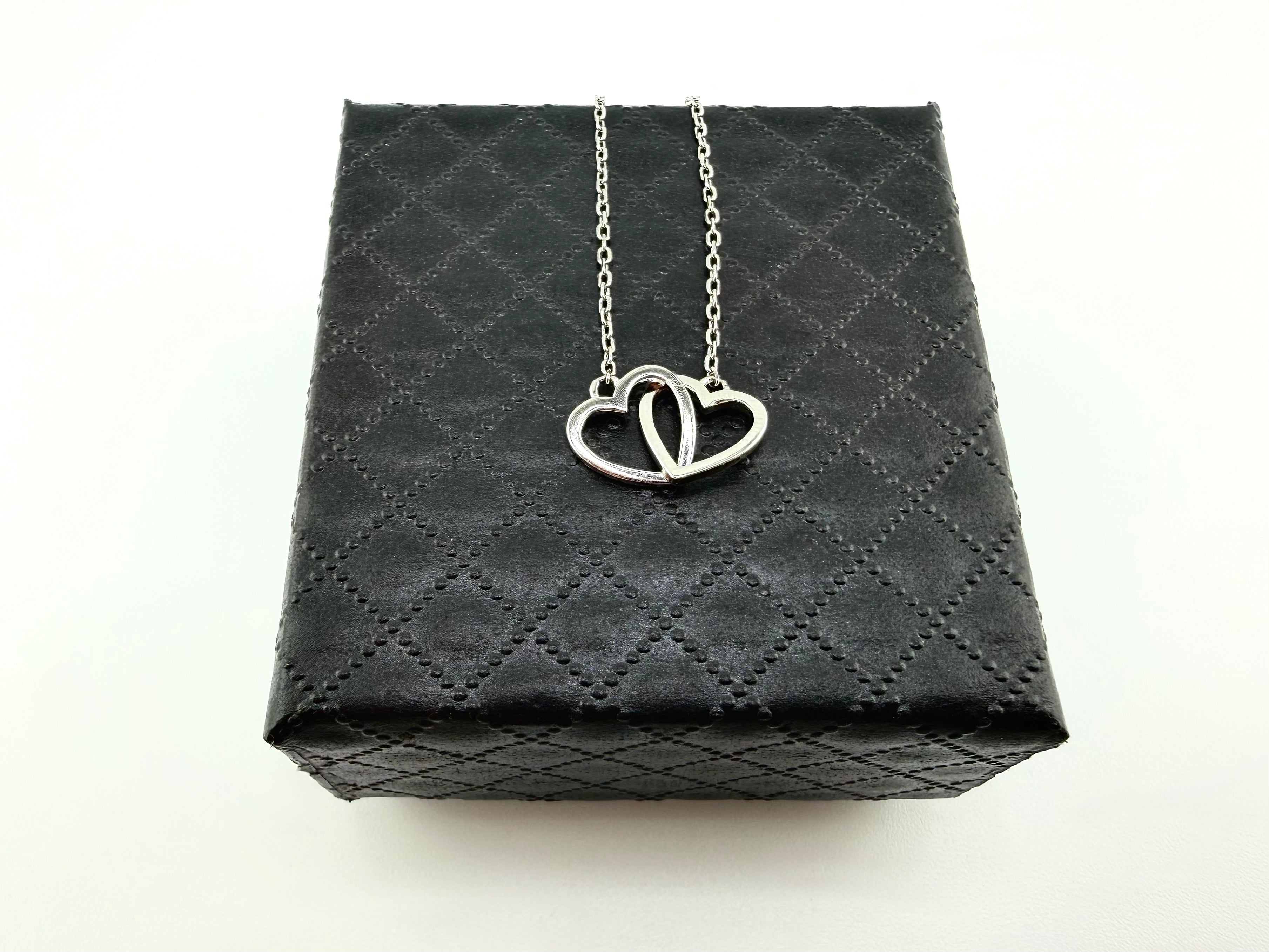 925 Sterling Silver Open Double Interlinked Heart Pendant Necklace