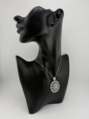 925 Sterling Silver Baguette & Pavé CZ Cluster Disc Pendant Station Necklace