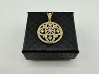 925 Sterling Silver Gold Plated CZ Floral Mandala Round Pendant Necklace