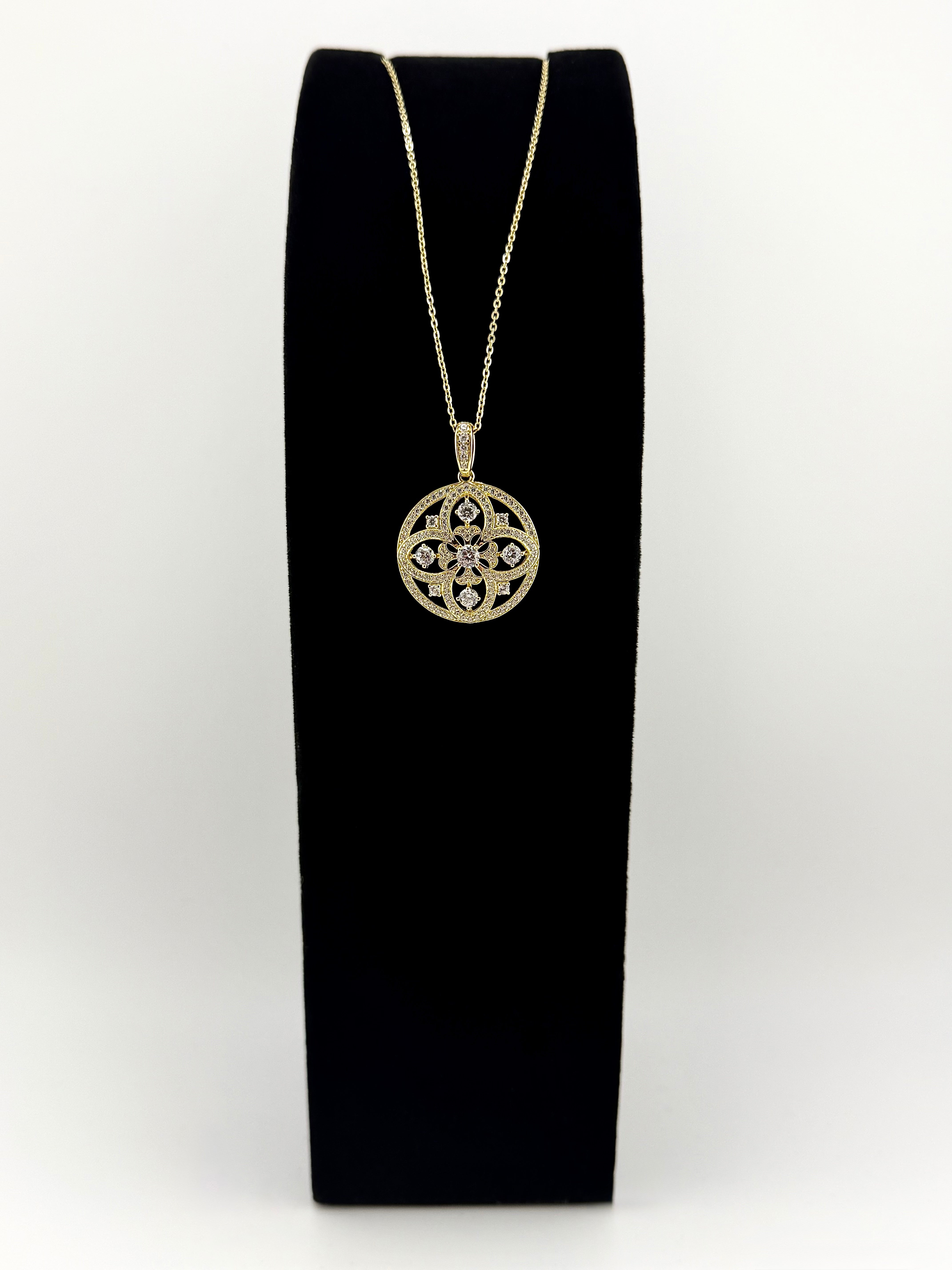 925 Sterling Silver Gold Plated CZ Floral Mandala Round Pendant Necklace