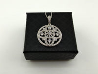 925 Sterling Silver CZ Floral Mandala Round Pendant Necklace