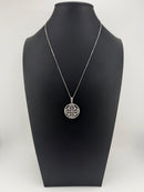 925 Sterling Silver CZ Floral Mandala Round Pendant Necklace
